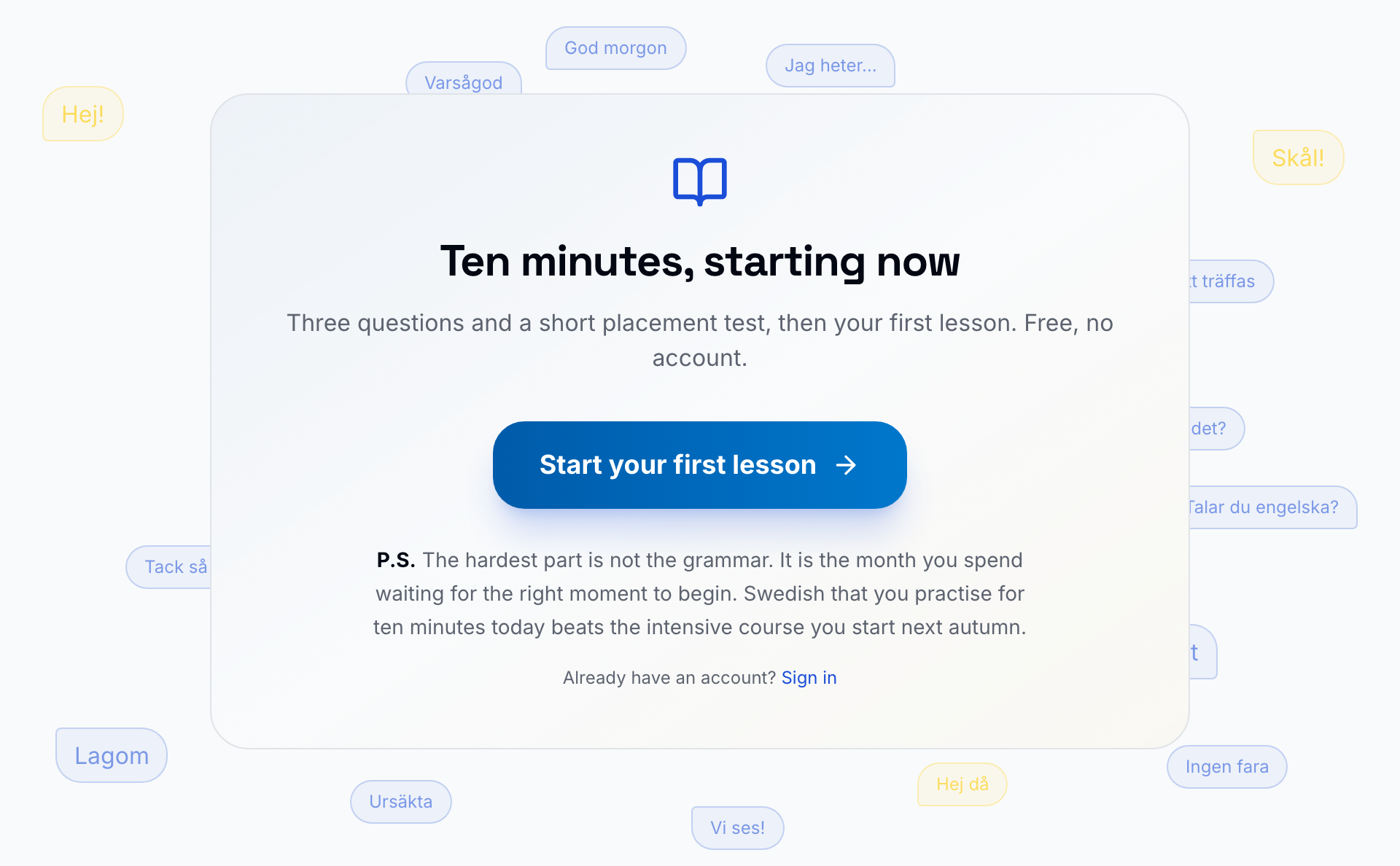 Svenska App — Ten minutes starting now